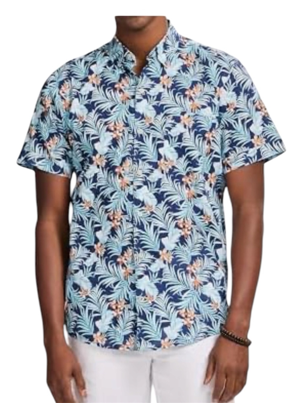 Izod Men’s Dockside Print Short-Sleeve Button-Down Shirt Size L Medieval Blue